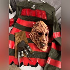 Halloween- Freddy Krueger costume with homemade shirt, mask and hand glove